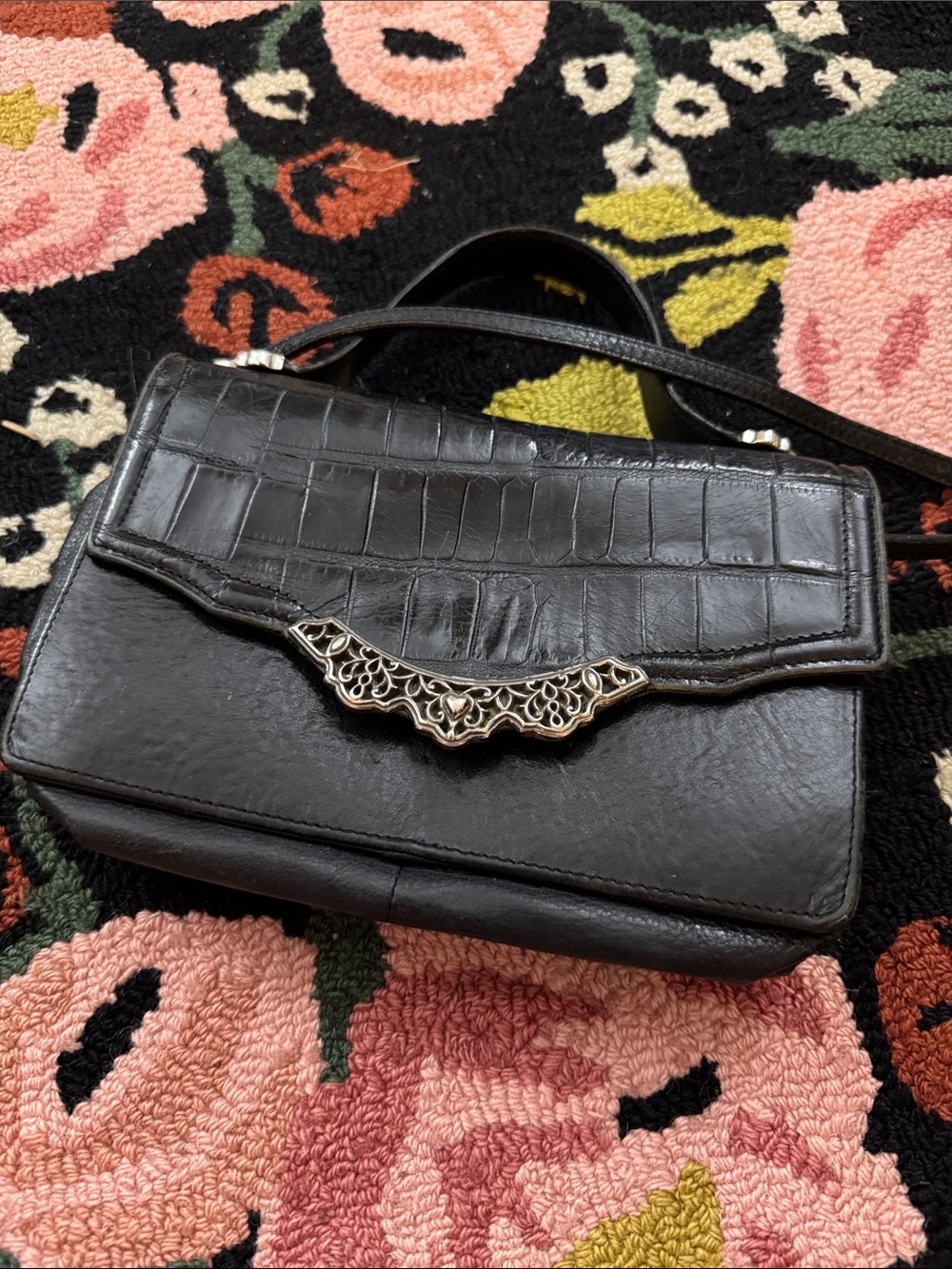Vintage Brighton leather Crossbody with silver heart embellishments